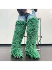 Fluffy Plain Color Fur Over-the-Knee Boots