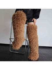 Fluffy Plain Color Fur Over-the-Knee Boots