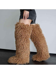 Fluffy Plain Color Fur Over-the-Knee Boots