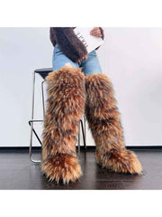 Colorblock Flat Heel Over-the-Knee Fur Boots