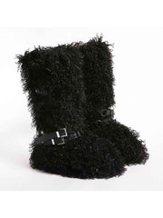Fluffy Rivet Belt Buckle Fur Snow Boots