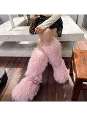 Fluffy Rivet Belt Buckle Fur Snow Boots