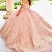 Pink Sweetheart Quinceañera Ball Gown with Gold Appliques