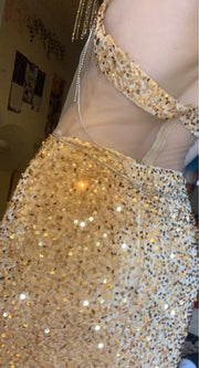 Gold Halter Diamond Sequin Mermaid Prom Dress