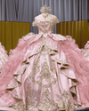 Pink Gold Embroidered Ruffled Ball Gown Quinceañera Dress