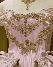 Pink Gold Embroidered Ruffled Ball Gown Quinceañera Dress