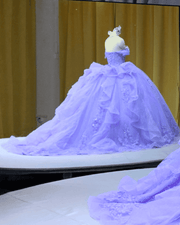 Lavender off-shoulder beaded lace ball gown quinceañera dress with detachable sheer sleeves