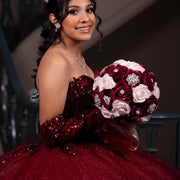 Red Shiny Applique Quinceañera Ball Gown with Beads