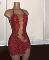 Red Rhinestone  Diamond Birthday Dress