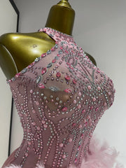 Shanice rhinestone pearl feather bodycon birthday dress with glamorous embellished detailing