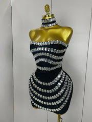 Sparkly rhinestones strapless mini bandage bodycon dress, backless women’s 2025 fashion for birthday, evening, and club parties.