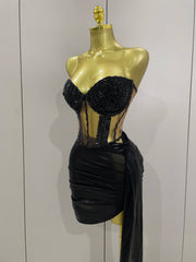 Khloe black sparkly rhinestone two piece mini dress sexy bodycon outfit for birthday party and club wear