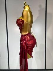 Kaliyah sparkly red diamond two-piece prom and party set for women.