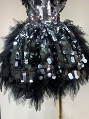Lauryn Sparkly Black Sequins Two Pieces Set Birthday Dress