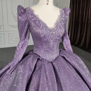 Purple V-neck Lace Quinceanera Dress