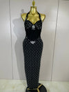 Joyce rhinestone pearl halter bandage maxi dress with backless bodycon silhouette