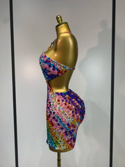 Envious Designs Miesha sexy backless hollow out shiny diamond mini dress for birthday and cocktail party styling