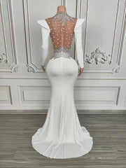 Selene sparkly rhinestone pearl floor-length prom dress elegant mesh gown.