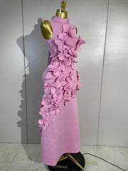 Envious Designs Claudia pink 3D flower sexy sleeveless A-line long dress for birthday and evening party styling