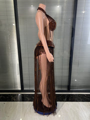 Envious Designs Solana crystal halter sheer mesh sequin tassel dress for birthday and nightclub party styling