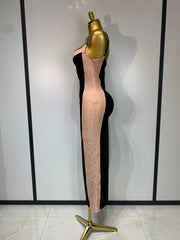 Sally sleeveless lace patchwork bandage dress with a fitted bodycon silhouette