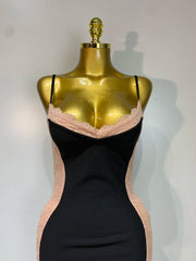 Sally sleeveless lace patchwork bandage dress with a fitted bodycon silhouette