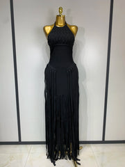 Abby sexy backless tassel purple black bodycon bandage dress for birthday and cocktail party styling