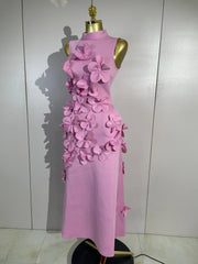 Envious Designs Claudia pink 3D flower sexy sleeveless A-line long dress for birthday and evening party styling