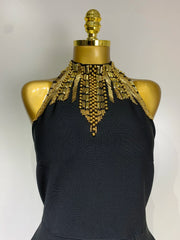 Black backless beaded midi bodycon bandage dress for women, elegant 2025 evening wear, luxury birthday and nightclub party outfit.