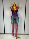 Raiz Colorful Rhinestone Mesh Bodycon Jumpsuit for Women