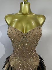 Shai strapless sheer mesh mini dress with sparkling rhinestone leaf embellishments