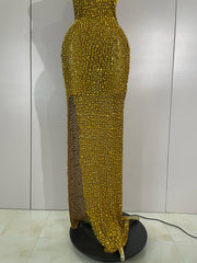 Rhonda sexy sparkle diamonds mesh see through evening maxi dress for women party night out