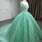 Scalloped Train Beaded Princess Quinceañera Gown