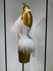 Danica sparkly rhinestones fringes leotard with tassel details for women.
