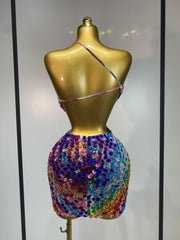Envious Designs Miesha sexy backless hollow out shiny diamond mini dress for birthday and cocktail party styling