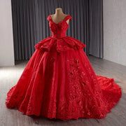 Red Floral Princess Quinceanera Dress