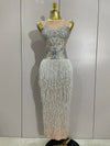 Seraphina sparkly rhinestone tassel sleeveless long dress women elegant evening gown.