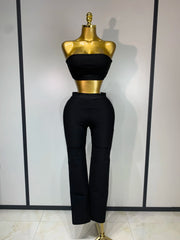 Jill Sexy Long Sleeve Beaded Black Bodycon Bandage Three-Piece Set