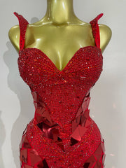 Mermaid satin wedding dress with deep V neckline and detachable train