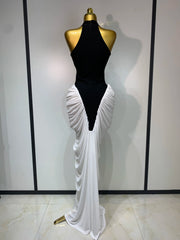 Camille patchwork sleeveless ruched bodycon maxi dress for evening wear