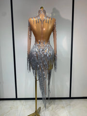 Tiffany sparkly rhinestone tassel mini dress for luxury birthday parties and evening events