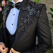 Black Beaded Gemstone Appliqué Men’s Tuxedo