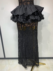 Kelly black sleeveless lace ruffle bodycon dress for birthday parties and special occasions