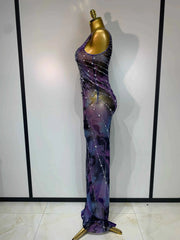 Heidi Rhinestone Sparkly Cut-Out Mesh Bodycon Maxi Dress