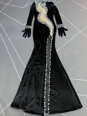 Monet elegant rhinestone high-split prom dress shimmering gown.