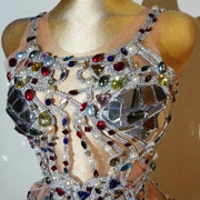 Rita Crystal Mirror Pearl See-through Mini Dress