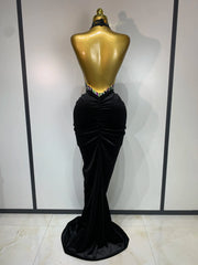 Envious Designs Camilla sparkly rhinestone velvet maxi long dress for woman sexy backless styling