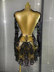 Ramona long sleeve laced-up hollow out bodycon mini dress for date night and nightclub styling