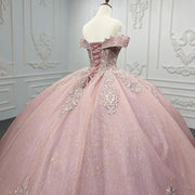 Pink Embroidered Quinceañera Gown