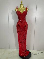 Mermaid satin wedding dress with deep V neckline and detachable train